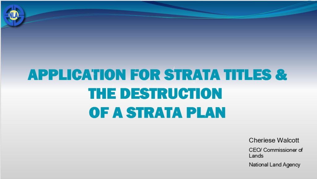 Screenshot of PowerPoint presentation Strata Titles and Destruction of Strata Plans by Cheriese Walcott